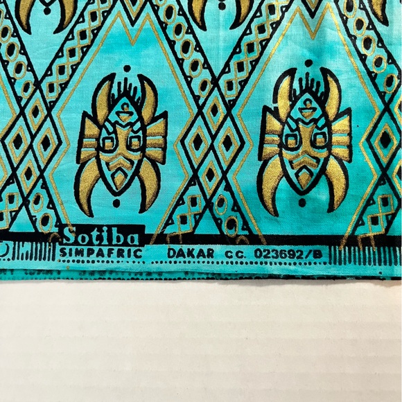 Sotiba Simpafric Dakar Other - Vintage Sotiba Simpafric Dakar Senegal Fabric - 1 yard 6.5” Teal Gold Mask